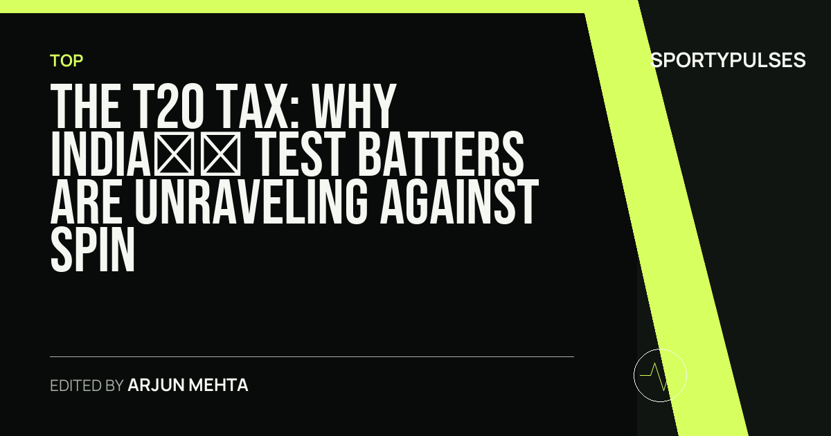 SportyPulses story card for The T20 Tax: Why India’s Test Batters Are Unraveling Against Spin