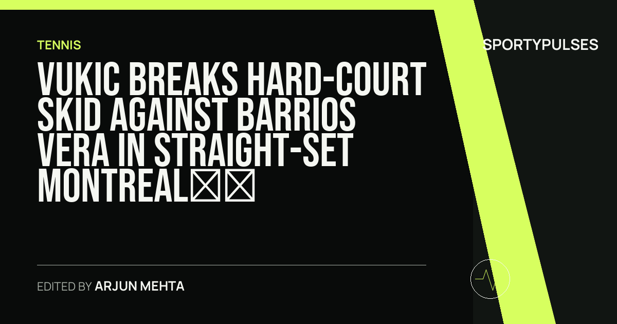 Image accompanying coverage of Vukic Breaks Hard-Court Skid Against Barrios Vera in Straight-Set Montreal Qualifiers